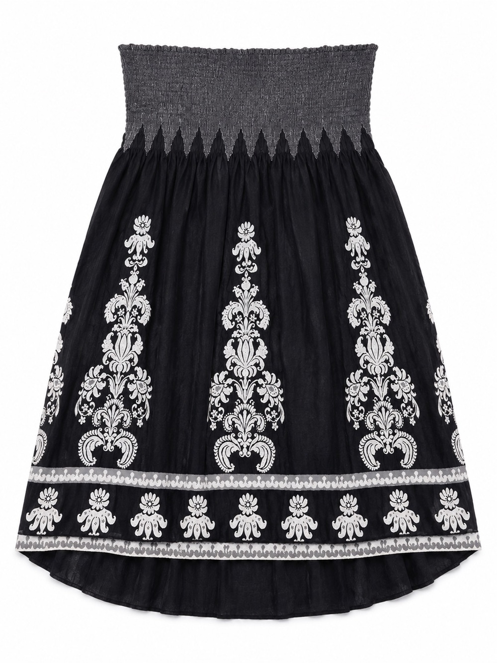 Strapless Black Embroidered Boho Midi Dress